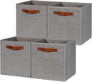 HNZIGE Shelf Storage Cubes Bins for Organizing, Set of 4, Cabby Fabric Cube 11x11 Closet Organizer with Handles (Gray) by CozyNest Decor