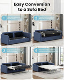 Queen Pull Out Sofa Bed, 2-in-1 Convertible Sleeper Sofa Couch with Memory Foam Mattress – Space-Saving Sofa Bed Queen for Living Room & Guest Room, Navy Blue by CozyNest Decor