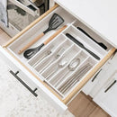 Premium Silverware, Flatware and Utensil Organizer for Kitchen Drawers, Food-Safe Contract Grade, Expandable from 10.5 to 19 In, White Bamboo by CozyNest Decor
