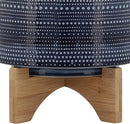 Sagebrook Home Textured Ceramic Planter with Wood Stand, Elevated Indoor/Outdoor Planter, Blue with Gray Dots, 8 L x 8 W x 10 H by GreenHaven Gardens