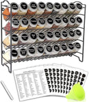 SWOMMOLY Spice Rack Organizer with 36 Empty Square Spice Jars, 396 Spice Labels with Chalk Marker and Funnel Complete Set, for Countertop, Cabinet or Wall Mount, Black by CozyNest Decor