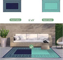 GENIMO Outdoor Rug Waterproof 6'x9' for Patio, Foldable Reversible Plastic Straw Carpet, Outside Area Mat for Patios, Rv, Deck, Picnic, Porch, Camper, Balcony, Beach, Navy Blue & Jade Green by CozyNest Decor