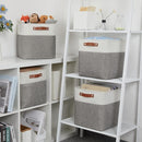 DULLEMELO [Set of 4 Storage Cubes Baskets for Organizing, 12 x 12 x 12 inch Cube Storage Organizer Bins with Leather Handles, Foldable Fabric Cloth Bins for Cube Storage(4 Pack - 12" White&Grey) by TinyTreasures Baby Boutique