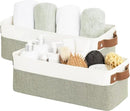 StorageWorks Narrow Storage Bins, Small Basket for Closet and Shelves, Fabric Organizer with Handles, Toilet Paper Storage, Green and White, 2-Pack by CozyNest Decor