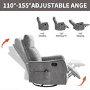Manual Swivel Rocker Recliner Chair for Adults, Overstuffed Reclining Glider Chair for Nursing with Vibration Massage & Heat, Living Room Rocking Recliner 2-Stage backrest, Chenille Fabric Dark Gray