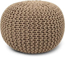 REDEARTH Round Pouf Ottoman - Hand Knitted Cable Boho Poof Home Décor Pouffe Circular Footrest for Living Room - Bedroom - Lounge - 100% Cotton (19.5"x19.5"x14") - Beige by CozyNest Decor