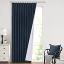 Vision Home Navy Blue Pinch Pleated Full Blackout Curtains Linen Blended Room Darkening Window Curtains 112 inch for Living Room Bedroom Thermal Insulated Pinch Pleat Drapes with Hooks 60" Wx112 Lx1 by CozyNest Decor
