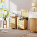 SMIBUY Double Laundry Hamper with Lid, 120L Bamboo Laundry Basket with Removable Liner Bag, 2-Section Clothes Divider Laundry Sorter for Laundry Room, Bathroom, Bedroom (Natural) by CozyNest Decor