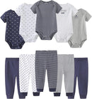 Baby Bodysuit and Pant Set 10-pcs Cotton Soft Newborn Boy Girl Clothes Outfits by TinyTreasures Baby Boutique