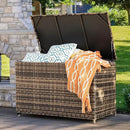 178 Gallon Outdoor Storage Box, Handle Large Portable Wicker Rattan Deck Box for Patio Furniture Cushions, Patio Deck Box with 2 WheelsThrow Pillows, Garden Tools and Pool Floats (Brown) by CozyNest Decor
