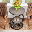 Tribesigns Round End Table: 2 Tiers Wood Side Table with Storage Shelf, Rustic Gray Bedside Nightstand, Metal Arc-Shaped Frame Accent Table for Living Room, Bedroom by CozyNest Decor