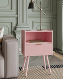 Nightstand,Modern Bedside Table with Storage Drawer and Open Wood Shelf, Accent Night Stand with Solid Wood Legs for Living Room, Bedroom and Small Spaces,Easy Assembly (Pink-Outlet) by CozyNest Decor