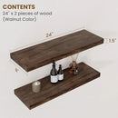Floating Shelves for Wall Decor, 8 Inch Deep Rustic Solid Elm Wood Floating Shelves Wall Mounted, Wall Shelves with Invisible Bracket for Living Room Bathroom Bedroom Kitchen, 24 Inch Set of 2, Walnut by CozyNest Decor