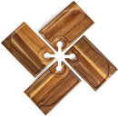 PICNIC TIME Rectangle Wine Appetizer Plates Set of 4, Cocktail Plate with Glass Holder, Cheese Board with Wine Holder, (Acacia Wood) by CozyNest Decor