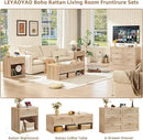 LEYAOYAO Boho Rattan Coffee Table Sets 2 Pieces, Nightstand with Charging Station and Coffee Table with Hidden Storage Compartment, Natural Living Room Table Set, Wood Furniture Sets for Home Office by CozyNest Decor