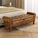 Storage Ottoman Bench for Bedroom, 52" Leather End of Bed with Rolled Arms, Upholstered Ottoman Fit for Living Room, Entryway, Faux Leather Brown by CozyNest Decor