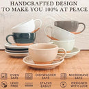 Mora Ceramic Latte Art Mug With Saucer - 10.5 oz, Round Bottom For Perfect Pours - Cafe Cups for Cappuccino, Espresso, Coffee, Tea etc - Porcelain Set for Baristas, Great Gift - Chai Latte by CozyNest Decor