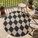 Lahome Checkered Round Entryway Rug 4ft, Circle Indoor Outdoor Patio Rug Washable Farmhouse Easy Jute Kitchen Rugs, Contemporary Non Slip Round Carpet for Bedroom Front Porch by CozyNest Decor
