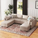 118.5" Faux Leather Modular Sectional Sofa, Modern Large 8 Seater U Shaped Couch with Storage Seat with Reversible Chaise Deep Seat for Living Room DIY Combination - Whitesand by CozyNest Decor