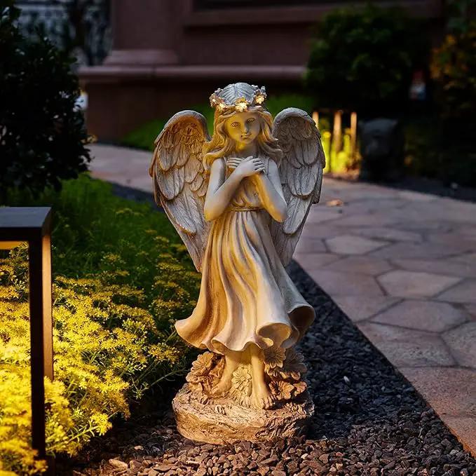 Garden Angel Figurines, Light Up Praying Angel Statues Outdoor Statue with Solar LED Lights for Patio, Lawn, Cemetary Grave Decoration, Sympathy Gift, 16.9" H, photo 4 of 9
