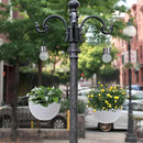 Hanging Pots for Plants Outdoor - 2 Pack White Artificial Rattan Solar Flower Baskets with Drainage Holes & Removable Tray, Garden Gifts for Women/Mothers, Porch, Balcony Decor by CozyNest Decor