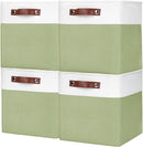 Collapsible Fabric Storage Cubes 11x11 Cube Storage Bins, 4 Pack Closet Baskets Box with Handles for Organizing, Shelf, Toys, Clothes, Home, Office, Nursery (Green&White) by TinyTreasures Baby Boutique