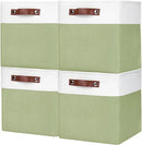 Collapsible Fabric Storage Cubes 11x11 Cube Storage Bins, 4 Pack Closet Baskets Box with Handles for Organizing, Shelf, Toys, Clothes, Home, Office, Nursery (Green&White) by CozyNest Decor