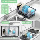 LEMIKKLE Expandable Dish Drying Rack- Space-Saving Dish Rack, Dish Drainers for Kitchen Counter with a Cutlery Holder, Over The Sink Dish Racks Fit for 14’’-19’’ Kitchen Sink Grey by CozyNest Decor