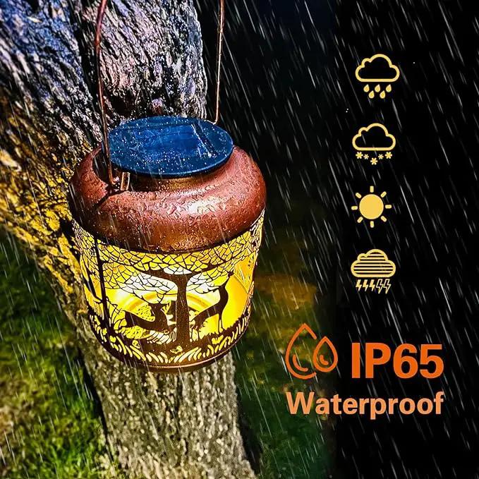 2 Pack Deer Solar Lanterns Outdoor Waterproof Hanging Solar Lights Deer Gifts for Women Men Metal Decorative LED Lanterns for Yard, Patio, Lawn, Tabletop, Pathway, Landscape, Garden Decor, photo 5 of 6