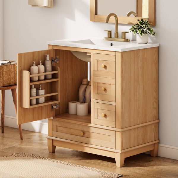 30" Bathroom Vanity with Ceramic Sink Top, Solid Wood Legs, photo 2 of 10
