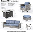ovios 7 Pieces Patio Furniture Set with 42" Fire Pit Table, Outdoor Wicker Sofa with Swivel Chairs, All Weather High Back Rattan Couch Conversation Set, Denim Blue by GreenHaven Gardens