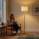 Stellar - Linen Shade Floor Lamp - Gold / Natural Wood / Rattan / White by HouseOfZazla