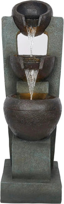 Alpine Corporation TZL400 34" 3 Tier Basin Cascading Fountain with LED Lights, Elegant Outdoor Water Feature for Garden, Patio, Yard & Outdoor Spaces, Relaxing Waterfall Fountain, Gray by GreenHaven Gardens