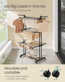 SONGMICS Clothes Drying Rack Stand 4-Tier, Foldable Laundry Drying Rack 68.1-Inch Tall, Stainless Steel, Rolling Clothes Horses Dryer Rack, Easy to Assemble, Indoor Outdoor Use, Ink Black ULLR701B01 by TinyTreasures Baby Boutique