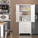 75" Kitchen Pantry Cabinet with 3 Drawer,Metal Storage Cabinets with Doors and 4 Adjustable Shelves,White Kitchen Cabinet with 2 Gold Handles,Food Cupboard for Livingroom,Pantry, Bathroom by CozyNest Decor