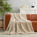 Amélie Home Faux Fur Throw Blanket for Couch, Cozy Fuzzy Fluffy Fur Luxurious Soft Striped Plush Gift Blankets for Family Sofa Chair Bed Living Room Bedroom, 55"x70", Beige by CozyNest Decor