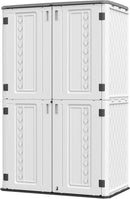 HOMSPARK Storage Shed Weather Resistance, Multi-Purpose Outdoor Storage Cabinet Waterproof, Outdoor Storage Cabinet for Garbage Cans, Lawnmower, Garden Accessories (Off White, Tall shed-53 cu ft) by GreenHaven Gardens