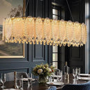 Gold Rectangle Modern Chandeliers for Dining Room Light Fixture, Water Ripple Crystal Glass LED Chandelier for Kitchen Island Bar Living Room, 2700K-6000K by CozyNest Decor