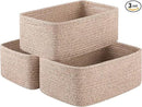 3 Pack Small Storage Baskets for Organizing, Cute Woven Decorative Gift Baskets for Shelves, Mini Closet Organizer Bins with Handles, 11.81''Lx7.87''Wx4.72''H-Brown by CozyNest Decor