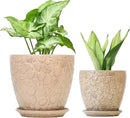 8 Inch + 6 Inch Retro Ceramic Planter Set of 2 with Drainage Hole and Saucer for Multiple Plants, Indoor-Outdoor Garden Pots for Succulent, Orchid, and Flower (Retro Peach) by CozyNest Decor