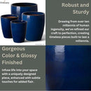 Emissary Home and Garden Bullet 11.5 in. Blue Ceramic Round Planter (11.5 in. L x 11.5 in. W x 14 in. H) with Drainage Hole by CozyNest Decor