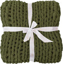 Bigacogo Chunky Knit Throw Blanket for Couch, 51x63 inches, 100% Hand Knitted with Thick Jumbo Chenille Yarn, Cozy Soft Large Rope Knot Cable Crochet Blankets for Sofa Bed Living Room, Yellow Green by CozyNest Decor