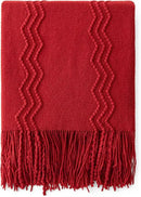 MIULEE Red Knitted Throw Blanket for Couch Boho Textured Cozy Woven Blanket with Tassels for Sofa Chair Bed Living Room Acrylic Wave Pattern 50"x60" by CozyNest Decor