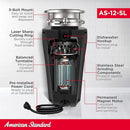 American Standard 10-US-AS-12-SL Garbage Disposal Anti-Jam Stainless Steel Food Waste Grinding System, Slim Line, 1.25 HP, Black by CozyNest Decor