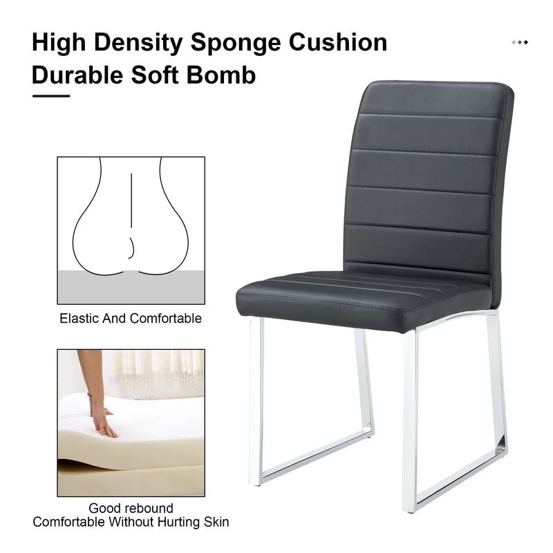 A set of 4 dining chairs, black dining chair set, PU material high backrest seats and sturdy leg chairs, suitable for restaurants, kitchens, and living rooms