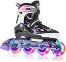 2PM SPORTS Vinal Girls Adjustable Flashing Inline Skates, All Wheels Light Up, Fun Illuminating Skates for Kids Men Adult Women and Boys by TinyTreasures Baby Boutique