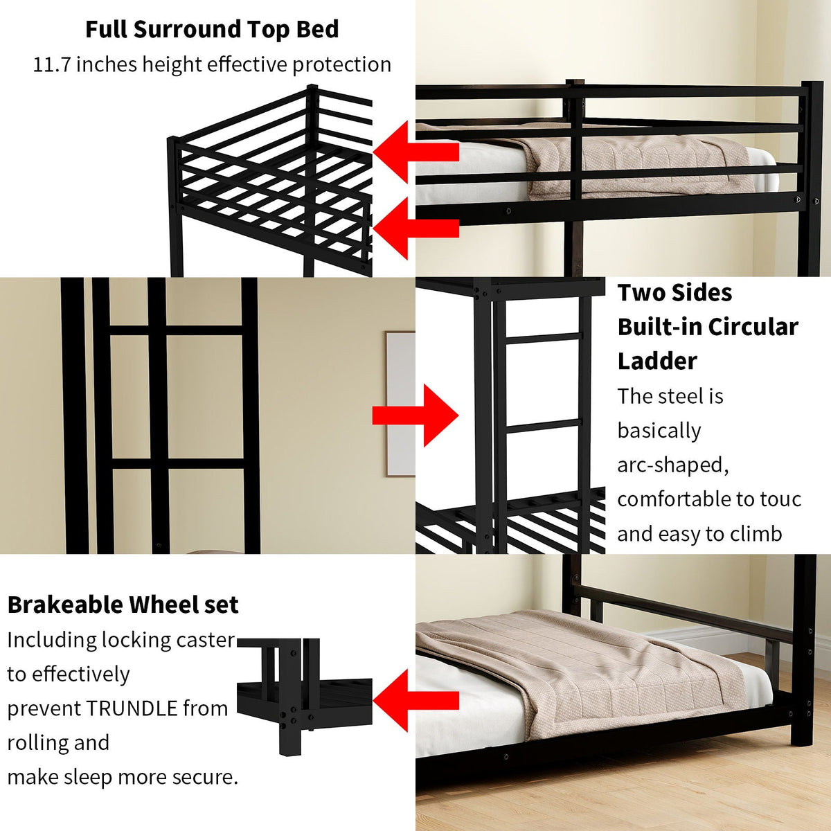 Bunk Bed With Noise Reduction And Safety Guardrail, photo 14 of 22