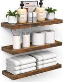 BAYKA Bathroom Floating Shelves for Wall – Bathroom Shelf Over Toilet Farmhouse Rustic Wood for Bedroom, Kitchen, or Living Room Decor – Rustic Brown, Set of 3, Sturdy Storage with 22lb Capacity by CozyNest Decor