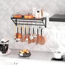 OROPY 31 Inch Wall Mounted Pot Rack Storage Shelf with 2 Tier Hanging Rails 14 S Hooks included, Ideal for Pans, Utensils, Cookware - Black by CozyNest Decor