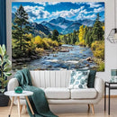 AMM Nature Forest Mountain Tapestry Green Pine Tree Tapestry for Bedroom Aesthetic White Clouds Flowing River Landscape Classroom Tapestries Wall Hanging for Living Room Dorm Office by CozyNest Decor